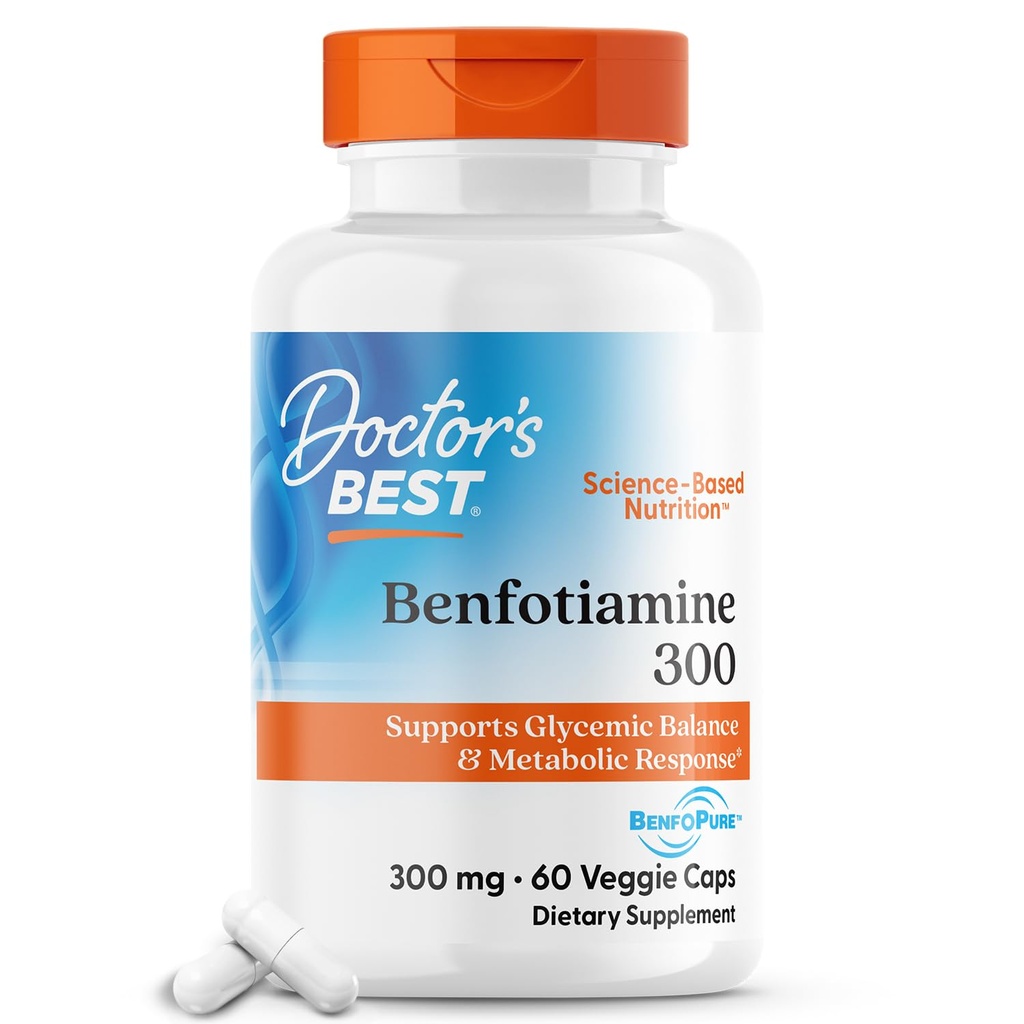 Miglior Benfotiamine 300 del medico con BenfoPure, aiuta a mantenere sano Metabolismo Glucosio, Non OGM, Vegan, Gluten Free, Soy Free, 300 mg, 60 Caps Veggie