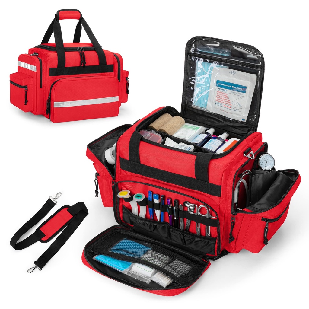 Damero Professional Sacchetto Medico Vuoto, Primo Risponder Trauma Bag con Dividers staccabile per la salute domestica, EMT, EMS, Rosso (Bag ONLY)