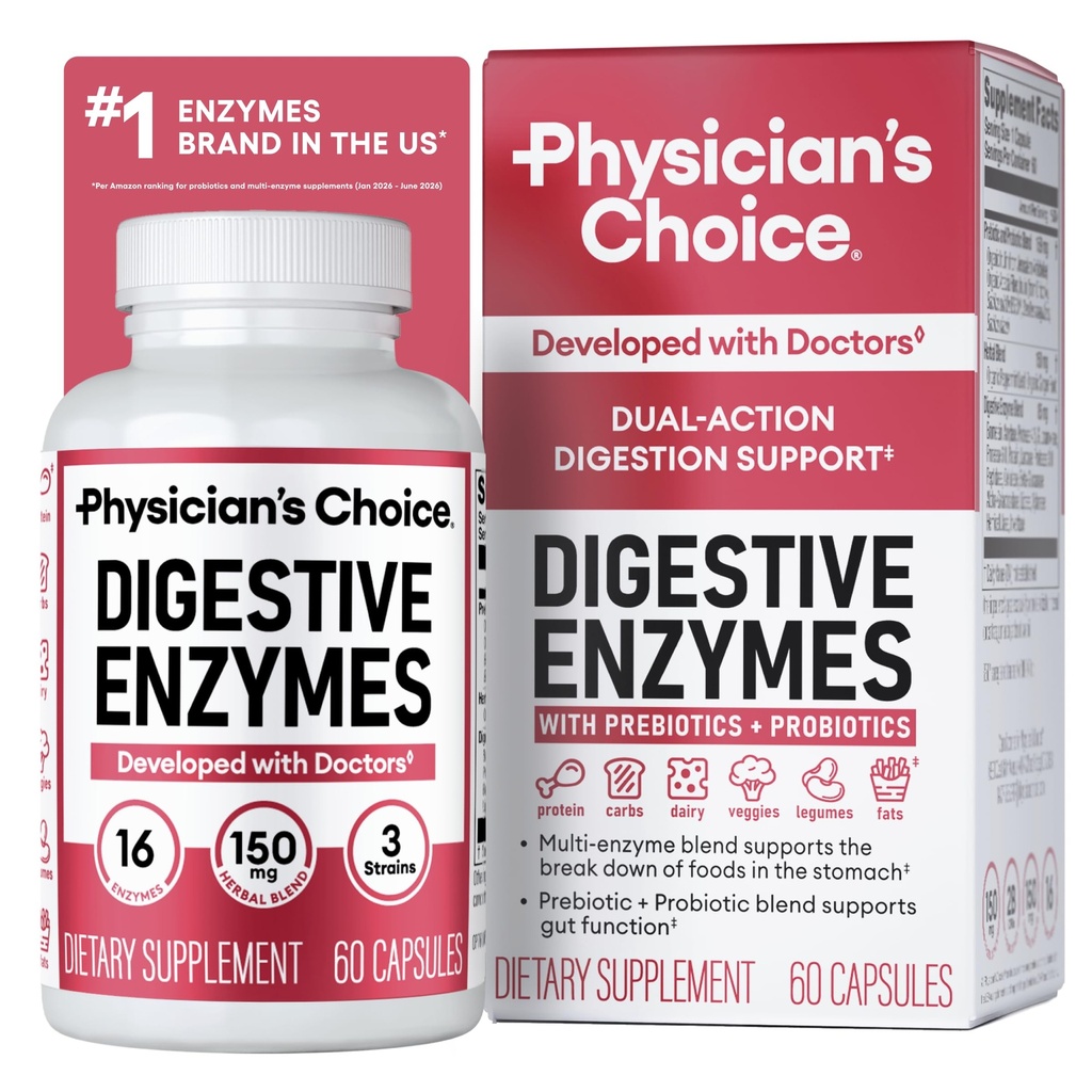 Enzimi digestivi del medico per la Bloating & Digestion - 16 enzimi con prebiotici e probiotici organici per la salute di Gut & Digestive - Rilievo Discomfort Meal Time - Supporto Dual Action - 60 CT