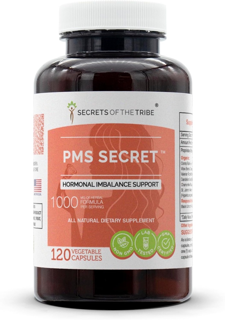 PMS Secret 120 Capsules, 1000 mg, Nero Cohosh, Cramp, Vitex, Valerian, Dandelion, Camomilla, St. John's Wort. Supporto per l'equilibrio ormonale (120 capsule)