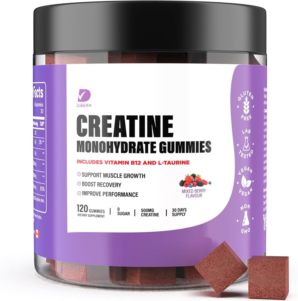 Creatina Gummies - Creatina Monoidrato Gummies per Uomini e Donne - 5g di Creatina Monoidrato per Serving- Aumentare messa a fuoco, resistenza, resistenza -Build Muscle, Sugar Free,Vegan, Non-OGM 120 Ct