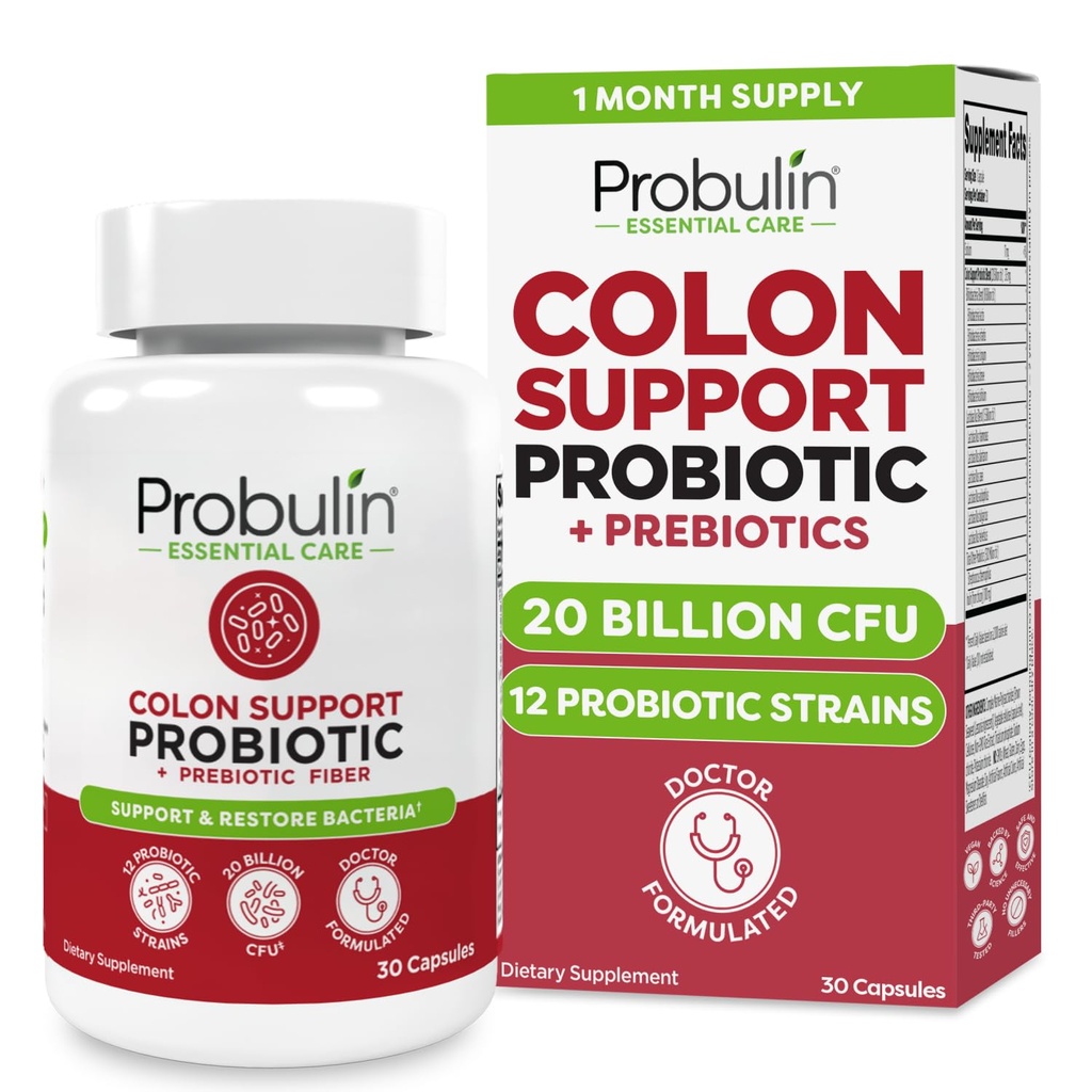 Probulin Colon Supporto Probiotico Supplemento, Daily Gut, Digestivo e Immune Salute Probiotici Capsule per Uomini e Donne, 20 miliardi di CFU, Vegan, 30 Conte Bottiglia