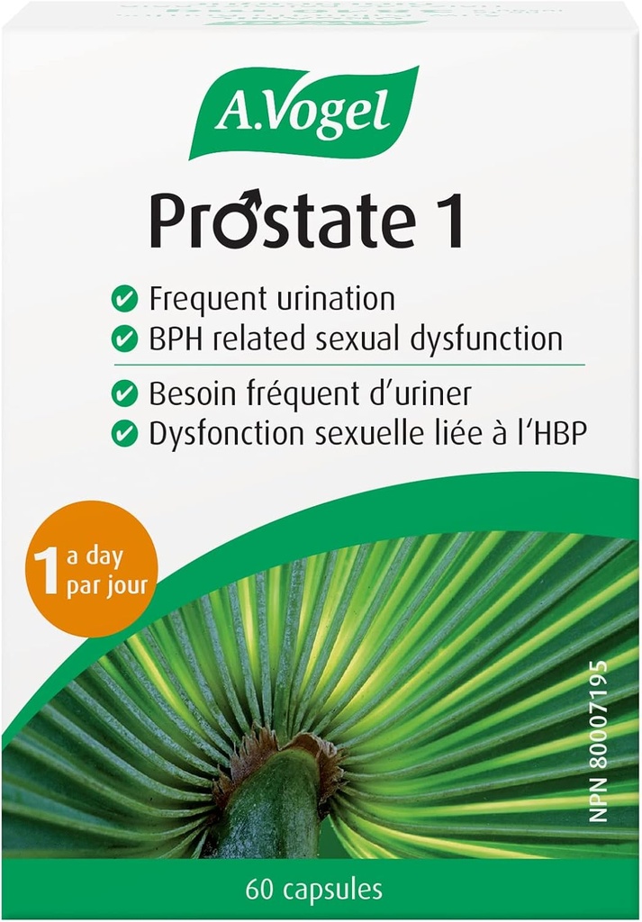 A. Vogel Prostate 1 - Integratore di supporto per la prostata del Palmetto segato biologico - 85 acidi grassi percentuali - Efficacia clinicamente comprovata (60 capsule)