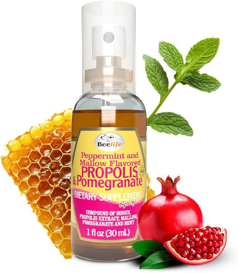 Beelife Propolis Throat Spray – Miele rilassante, Mint & Pomegranate - Supporto Immune naturale & Sore Throat Relief - Antiossidanti, Ricco in Flavonoidi & Artepillin C, Senza zucchero, Senza glutine, 1-Pack, 30ml