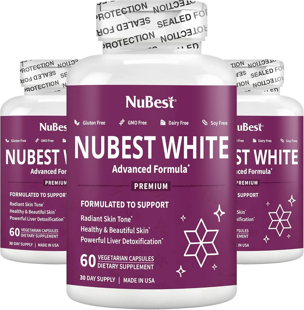 NuBest White - Supporta la pelle bella e radiante con Glutathione, Estratto di cardo di latte, L-Cysteine, Erbe Preziose e Vitamine (3 Pack)