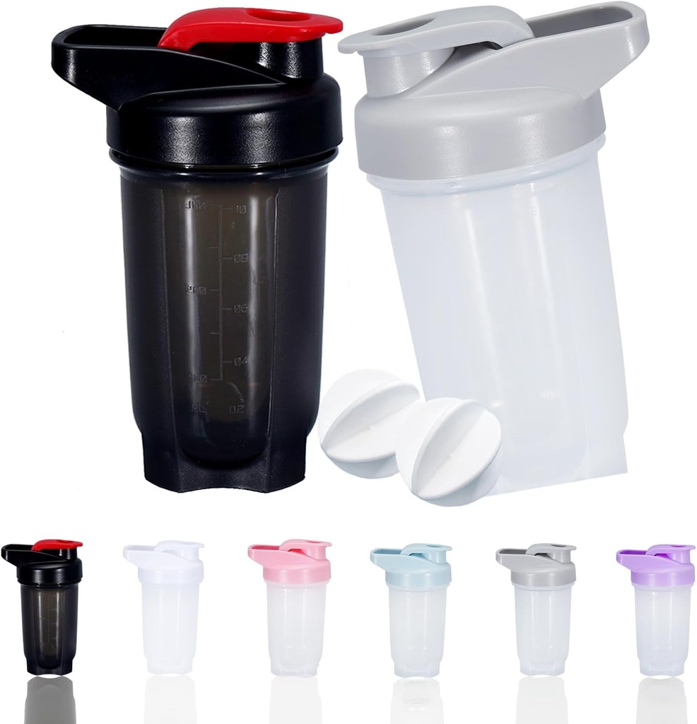 Shaker Bottiglia Protein Shaker Cup e 10-Ounce/300ML ShakerBottle con Sfere Whisk, Set di proteine ShakerBottles, plastica non-BPA (Black+Grey(2PCS))