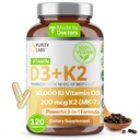 Vitamina D3 K2 10000 IU, (250mcg) D3 + 200mcg K2 MK7 - Integratore di supporto immunitario potenziato con Bioperine - Integratori per la difesa quotidiana, Bone, Muscle & Skin Health - 120 capsule