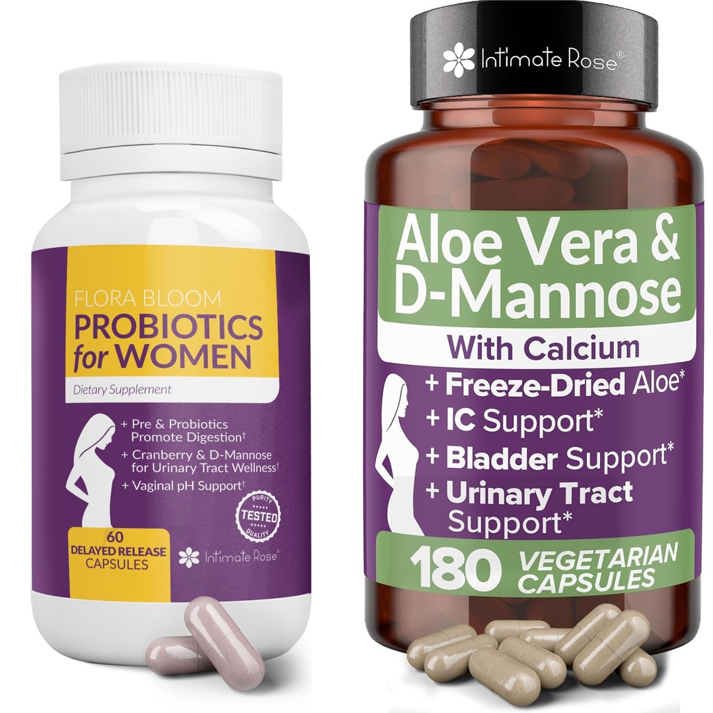 Probiotici per le donne con Aloe Vera, e D-Mannose per il benessere completo che supporta: UTI; BV; YI, e la salute vaginale ed è non OGM - Vegan con 240 Veg Pills
