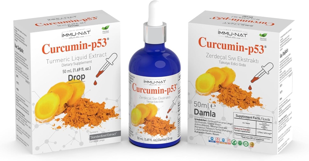 Estratto di liquido di goccia curcumina-P53 - Supplemento di erbe, standardizzato - Assorbimento potenziato per l'immunità - 50mL