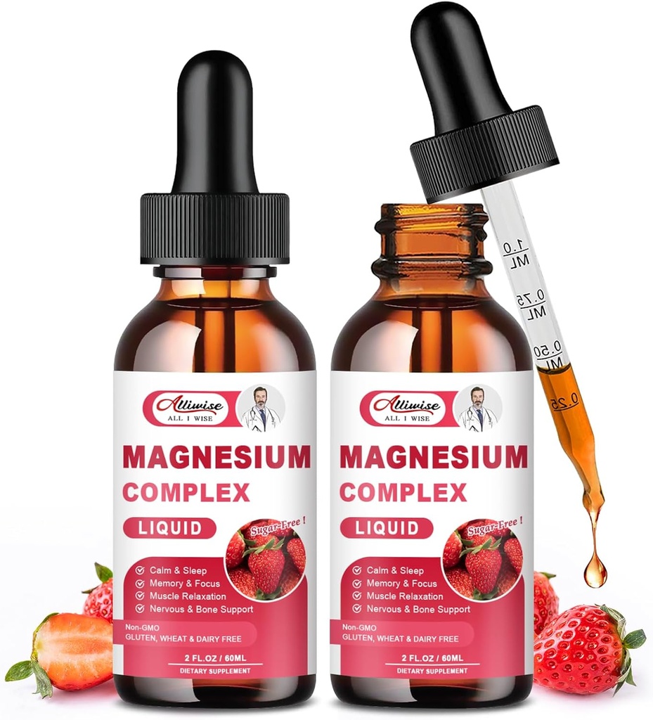 2 Confezione Tripla Magnesio Complesso Liquido Gocce Miscela con Magnesio Glycinate 500mg, Malate e Taurate per Max Bio-Availability | Alta Assorbimento | Vegan, Non-GMO | Nerv, Rilassamento, Muscolo e Sonno