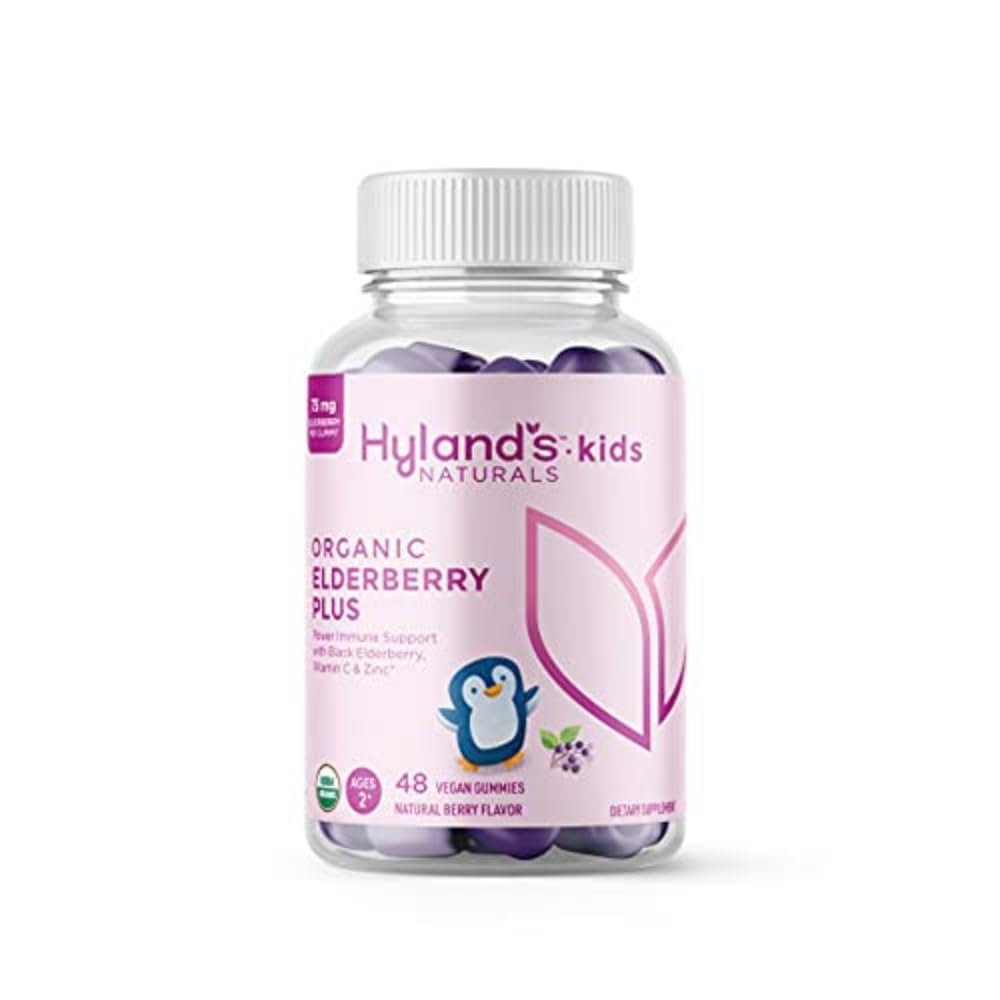 Hyland's Kids Organic Elderberry Plus Gummies, Organic Black Elderberry with ZINC and Vitamin C, Supporto immunitario per bambini, 48 Vegan Gummies