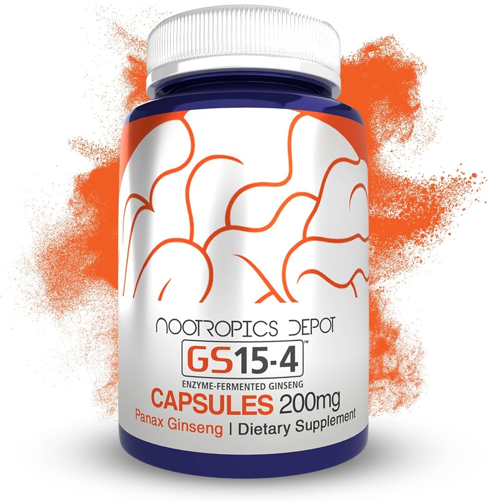 Nootropics Depot GS15-4 Panax Ginseng Extract Capsules | 200mg | 30 Count | Adaptogen Supplemento | Ayurveda Herb | Supporta livelli di stress sani