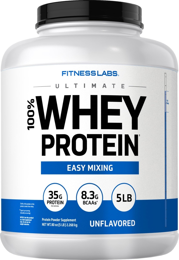 Polvere di proteine del siero di fitness non aromatizzata | 5 lbs | 80 oz | Facile Mix Ultimate Supplement | Non-GMO, Gluten Free