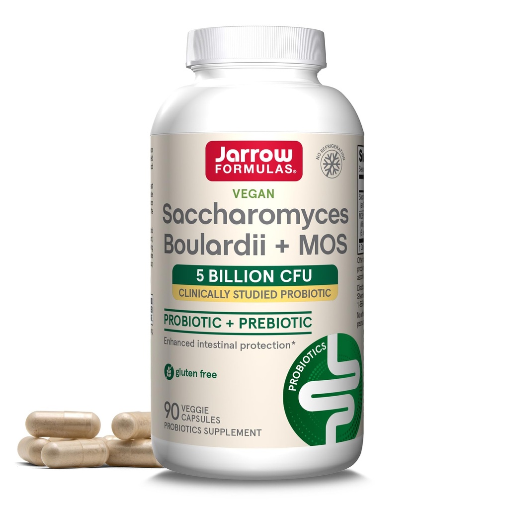 Jarrow Formulas Saccharomyces Boulardii + MOS Probiotics for Digestive Health and Intestinal Tract Support - 5 miliardi di CFU Per Serving - 90 Tappi di rilascio ritardati - Probiotic + Prebiotico - 90 Serve