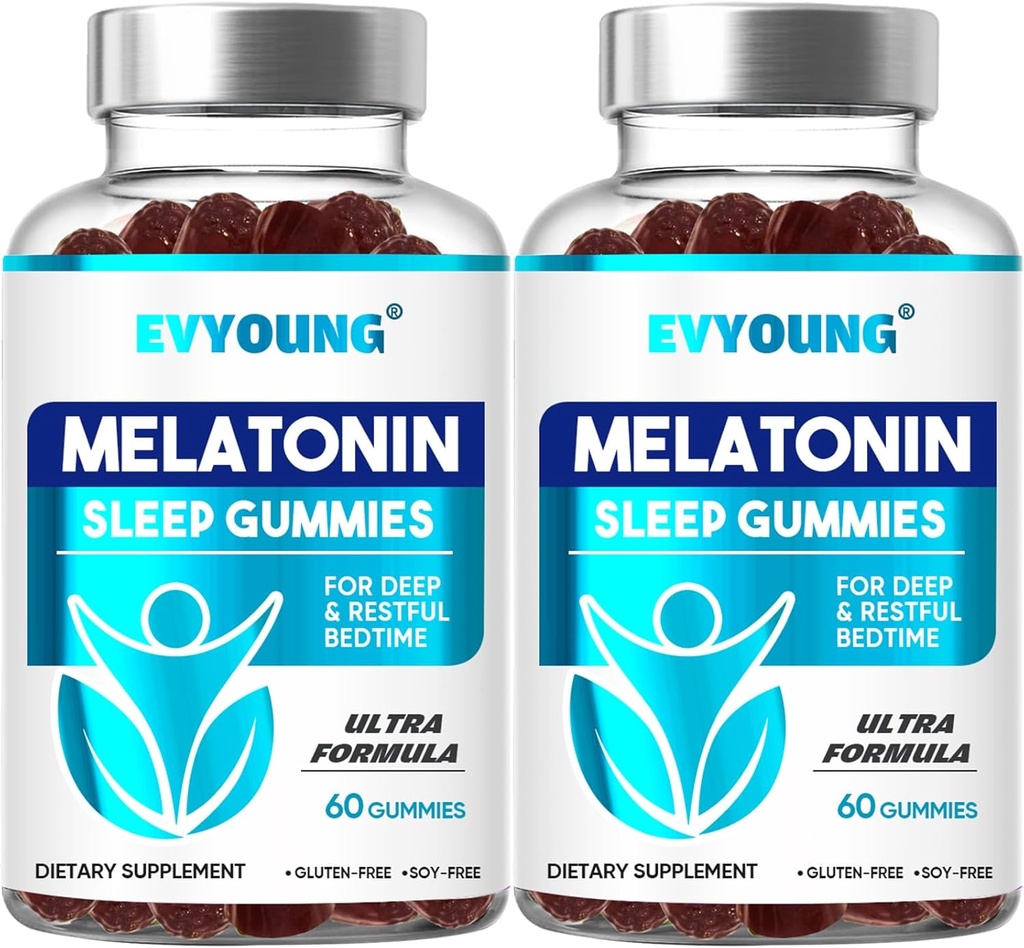 EVYOUNG Melatonin Gummies, Supporto per adulti, 1000 mcg Melatonin 120 Gummies fino a un 60 giorni di alimentazione,Supplemento per dormire