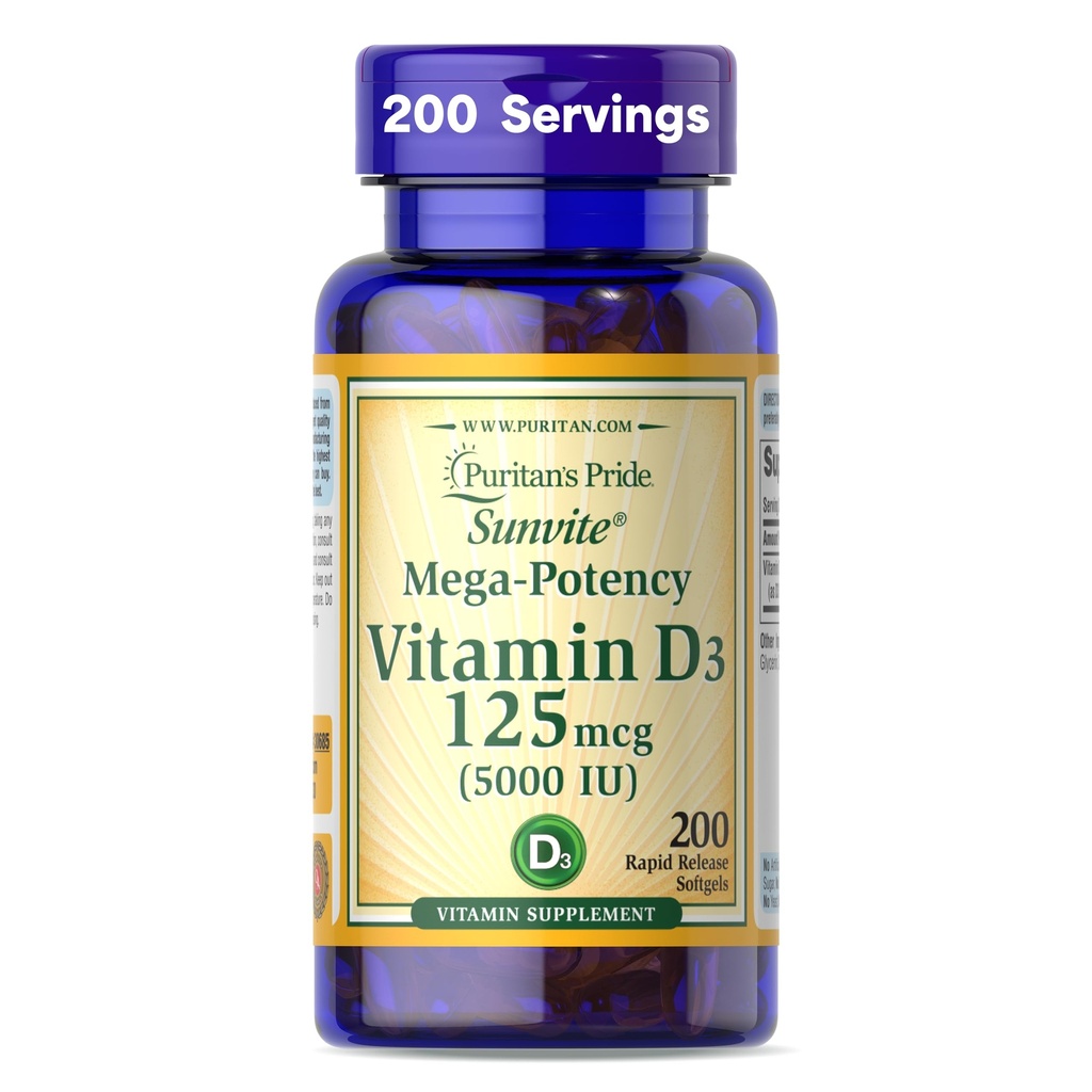 Puritan Pride Vitamin D3 5000 IU Soft Gels, 0.3 Ounce
