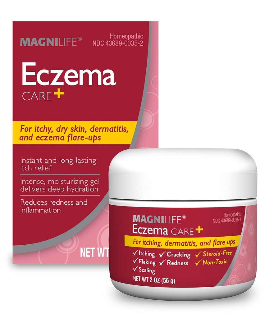 MagniLife Eczema Care+, Gel idratante per prurito, pelle secca, ultimo sollievo per Dermatite e Eczema Flare-Ups - Ingredienti naturali Aloe, Calendula & Tea Tree Oil - Steroid-Free, Paraben-Free - 2 oz