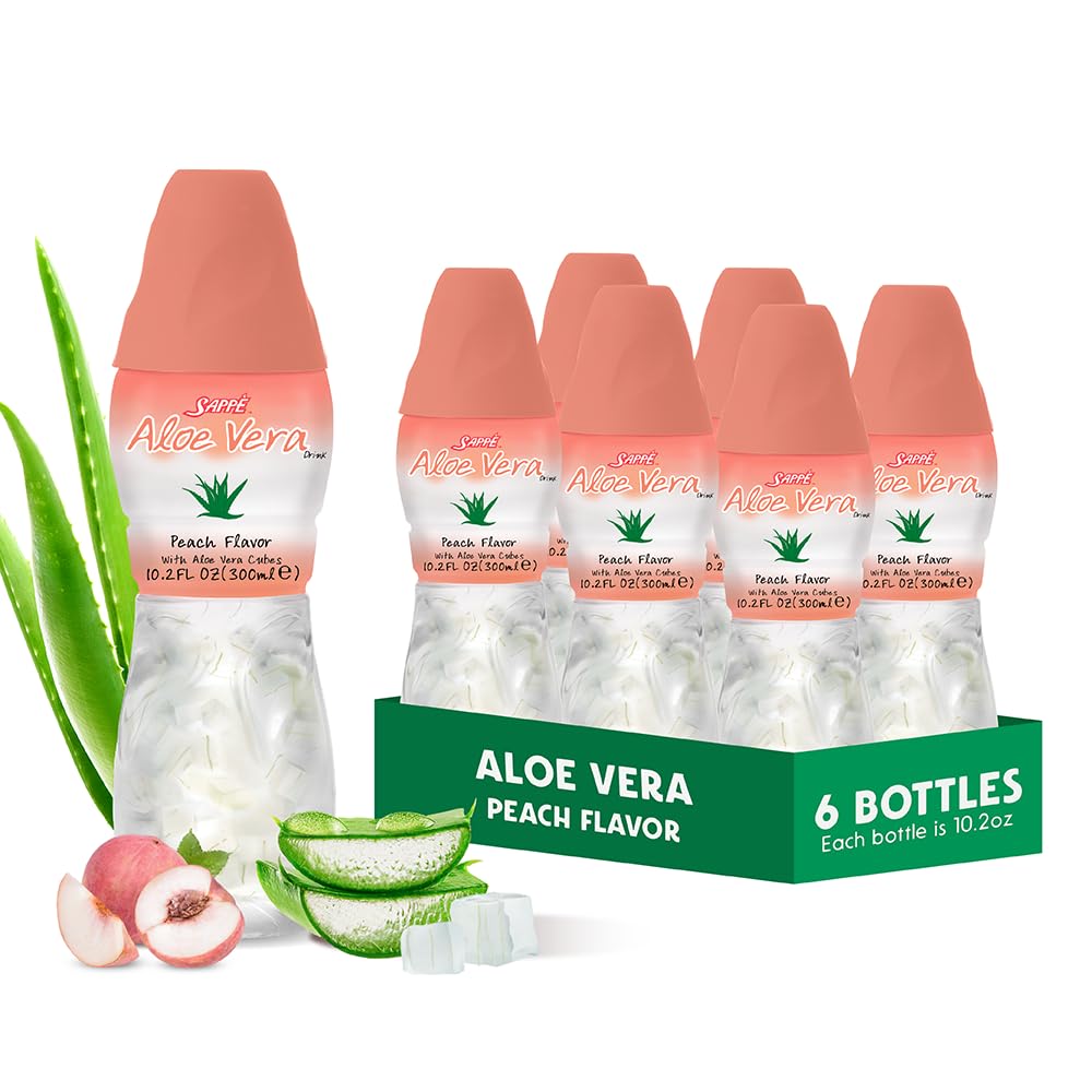 Succo di aloe vera (Peach aromatizzato) con polpa di aloe purissima più grande (6 confezioni) Succo a base vegetale grande per idratazione e contiene grande polpa di aloe. È sano per adulti e bambini