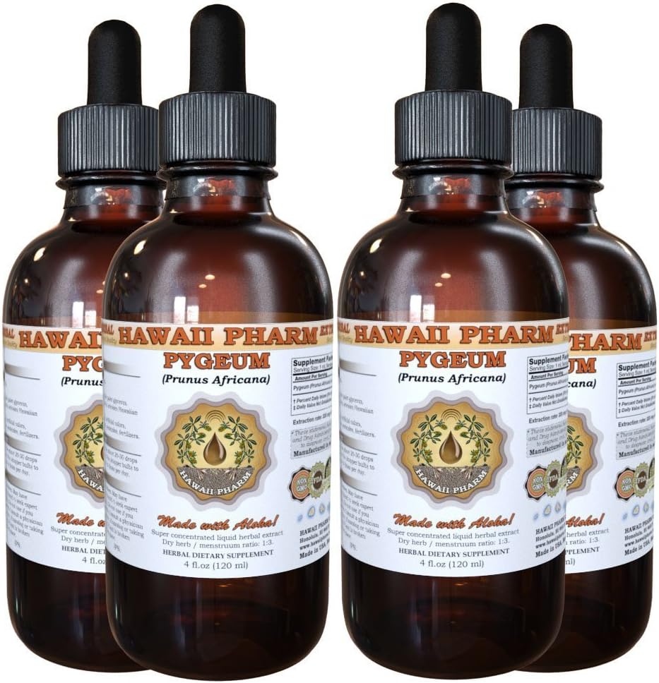 Hawaii Pharm Бygeum Liquid Extract, Солygeum (Состо) Tintura, Integratore di erbe, Made in USA, 4x4 fl.oz