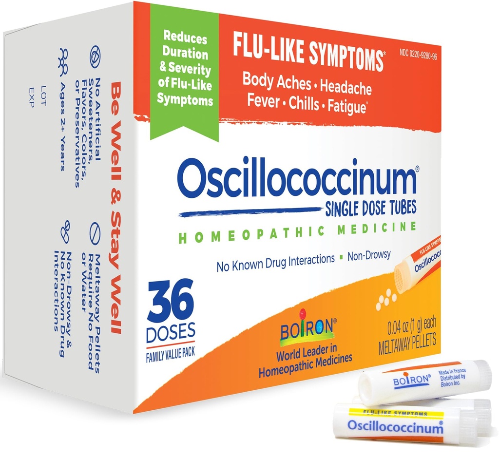 Boiron Oscillococcinum Medicina omeopatica per sintomi influenzali, Bianco, 36 Conte