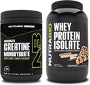 NutraBio Creatina monoidrato, non aromatizzato, 300g e proteine del siero, burro di arachidi al cioccolato, supplemento Bundle - energia muscolare, crescita muscolare magra, recupero e resistenza