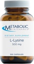 Manutenzione metabolica L-Lysine - 500mg Aminoacido Supplemento, Vegan + No Fillers - Immune, Bone + Supporto per tessuto connettivo (100 capsule)