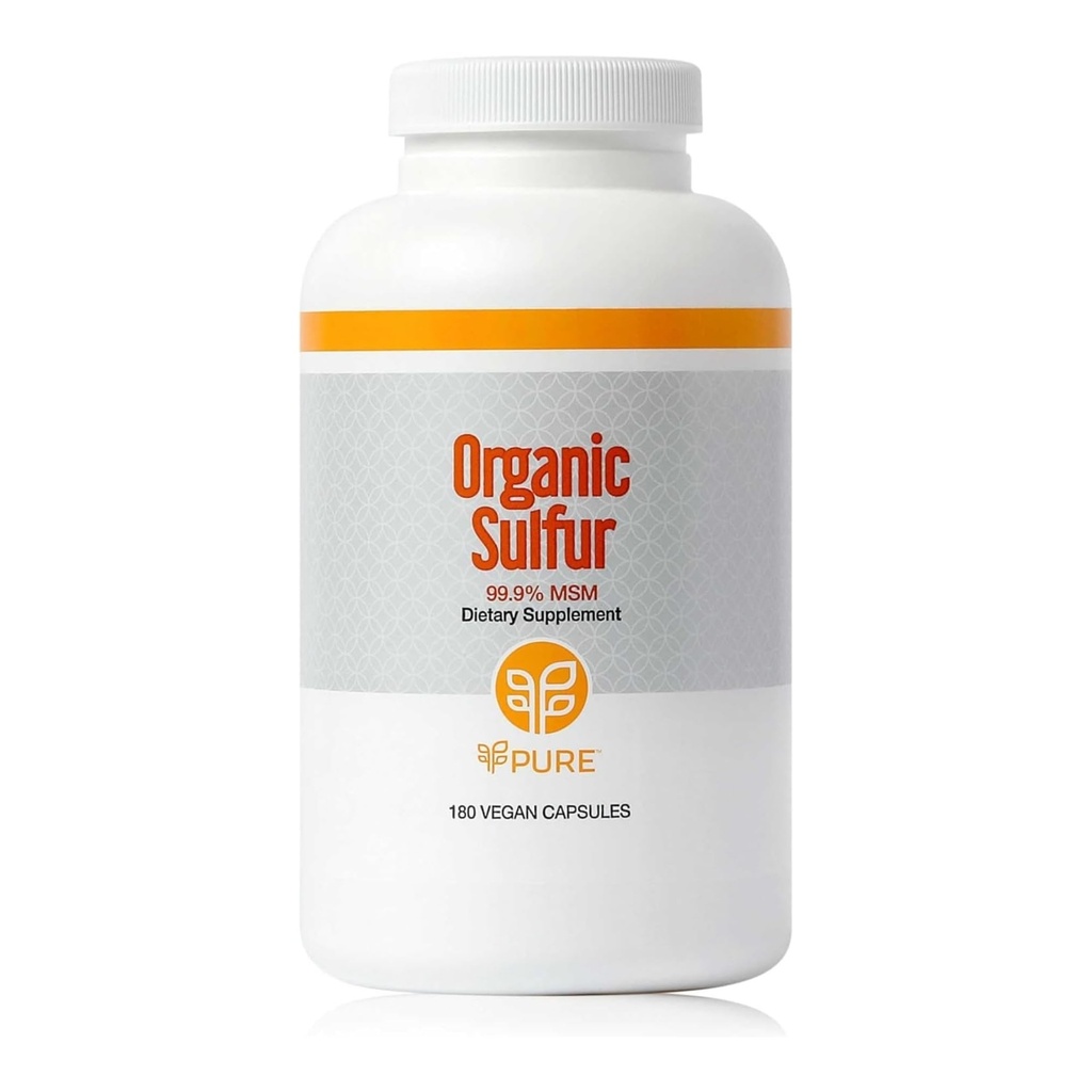 PURE | Organic Zolfo MSM | 180 capsule | Polvere di MSM Premium per la salute congiunta | Polvere di MSM per la crescita dei capelli e per una maggiore salute dei capelli, della pelle e delle unghie | Vegan, non OGM e senza glutine