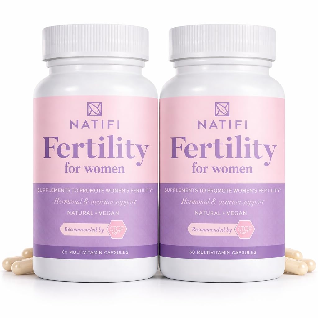 Natifi (2 Bottiglie Fertilità Vitamine Prenatali Regolare Cicli Ormoni di equilibrio, Ovulazione di aiuto. Concezione Multivitamina per le donne. 60 Caps acido folico, Myo Inositol, Vitex