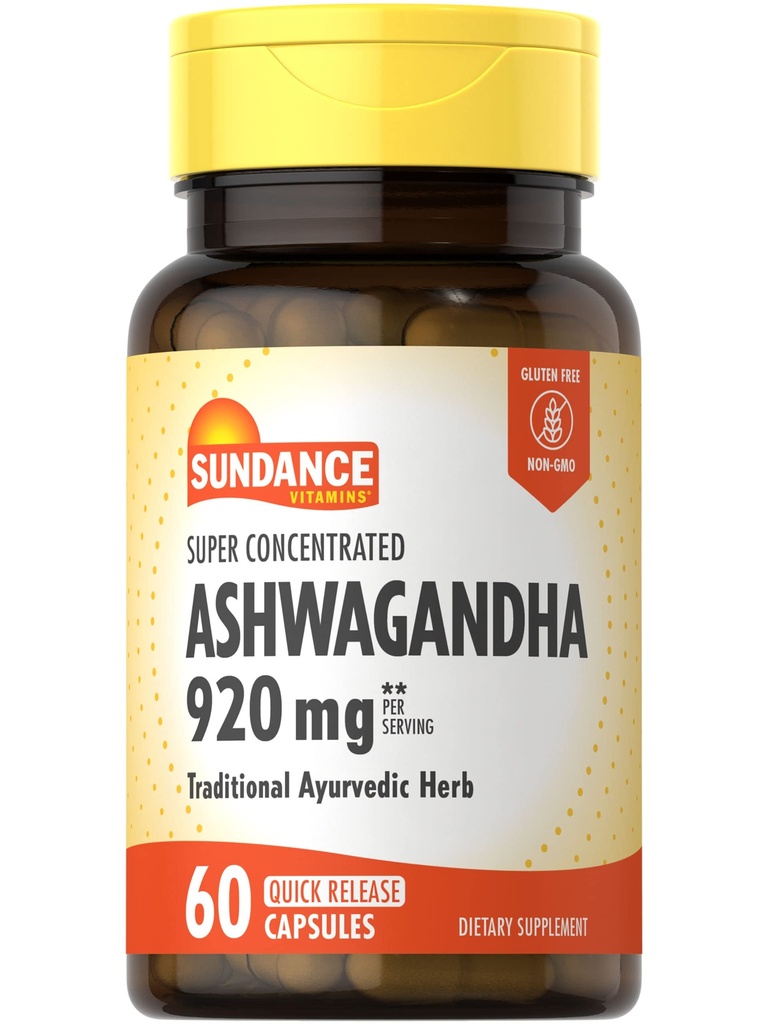 Sundance Ashwagandha 920mg | 60 capsule | Super Concentrated | tradizionale Ayurvedic Herb | Non-GMO, Gluten Free Supplement