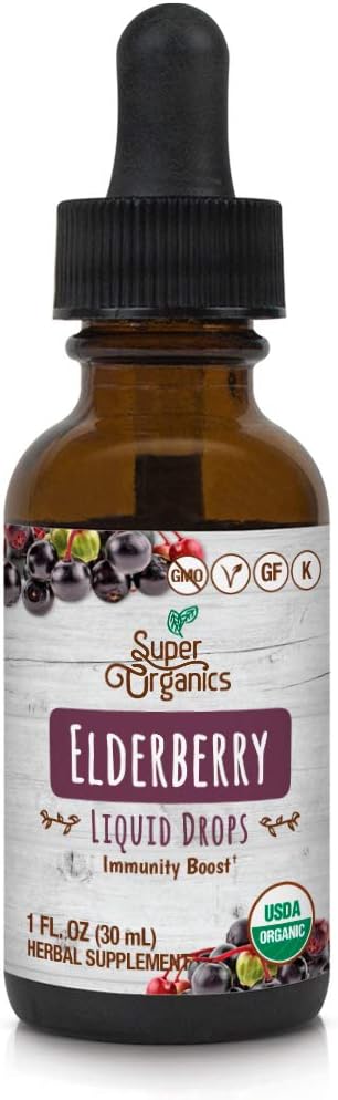 Super Organic Elderberry Liquid Drops | Non-GMO, Senza glutine, Kosher, & Vegan, 1 Fl Oz