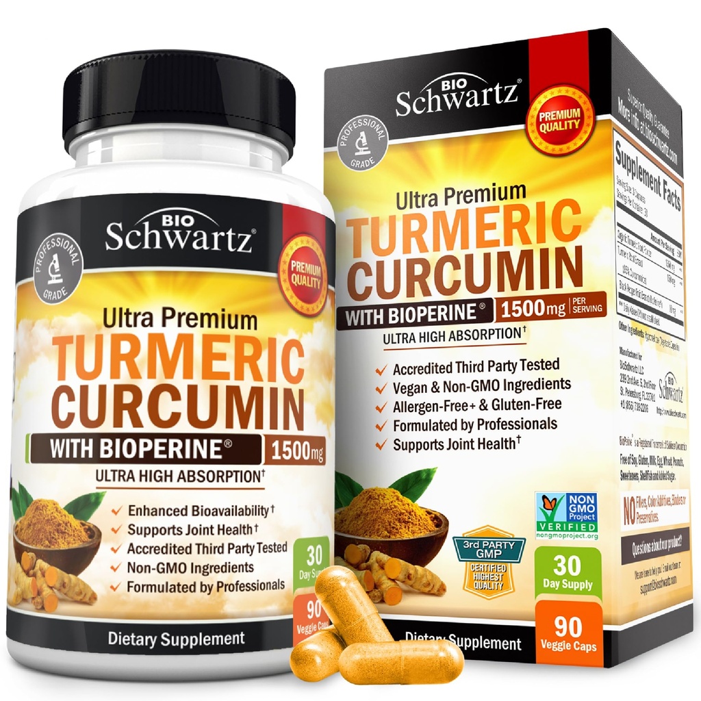 Curcumina erboristica con estratto di pepe nero 1500mg - Alto assorbimento Ultra Potente supplemento di curcuma con 95% Curcuminoidi e BioPerine - Capsule Tumeriche Non OGM per il supporto congiunto - 90 capsule