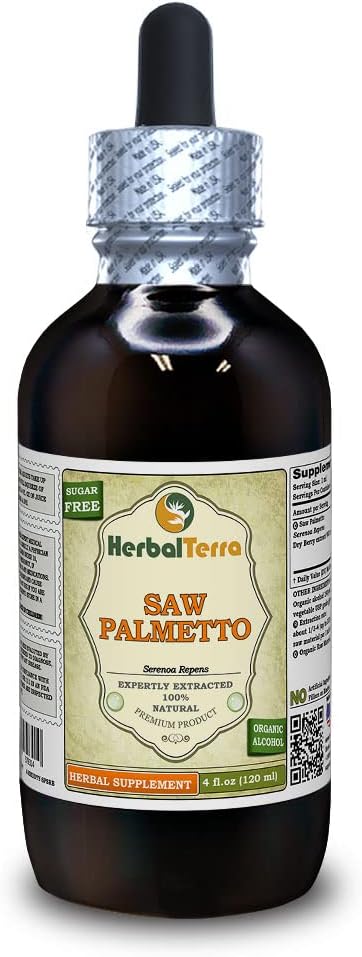 Sega Palmetto (Serenoa Repens) Tintura, Estratto di liquido di bacche secche organiche (Nome: HerbalTerra, Proudly Made in USA) 4 fl.oz (120 ml)
