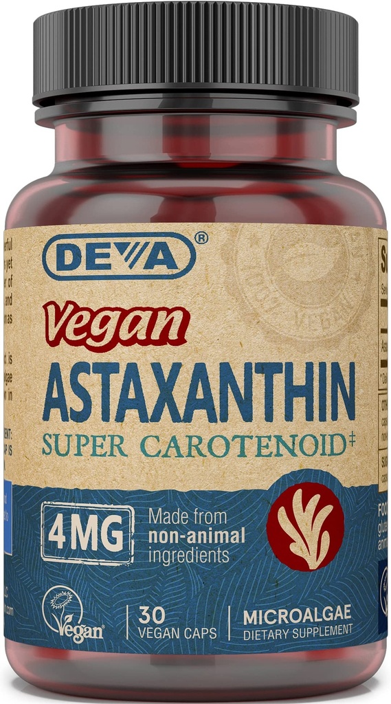 DEVA Nutrizione Vitamine Astaxantina 4mg, Vegan, Fatto da Haematococcus Pluvialis Microalgae, 30 Capsule, 2-Pack