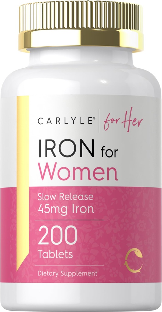 Carlyle Iron Supplement per le donne | 45mg | 200 compresse lento rilascio | Vegetariano, Non OGM, Gluten Free Pills | per il suo