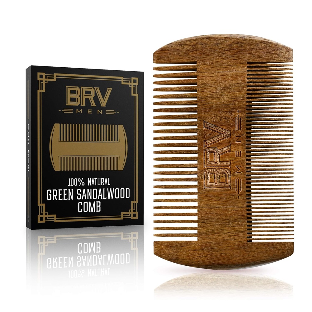 BRV MEN Beard & Mustache Comb, 100% Natural Green Sandalwood, Pocket Beard Comb with Carry Case, Cuscinetto in legno Comb per gli uomini per tutti i tipi e stili di capelli & Beard