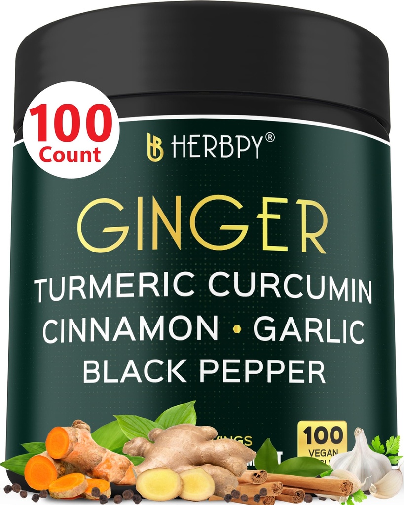 5in1 Ginger e Turmeric Integratori con Ceylon Cinnamon, Aglio - Digestione, Immune, Brain & Heart Health Support - 100 Vegan Capsule