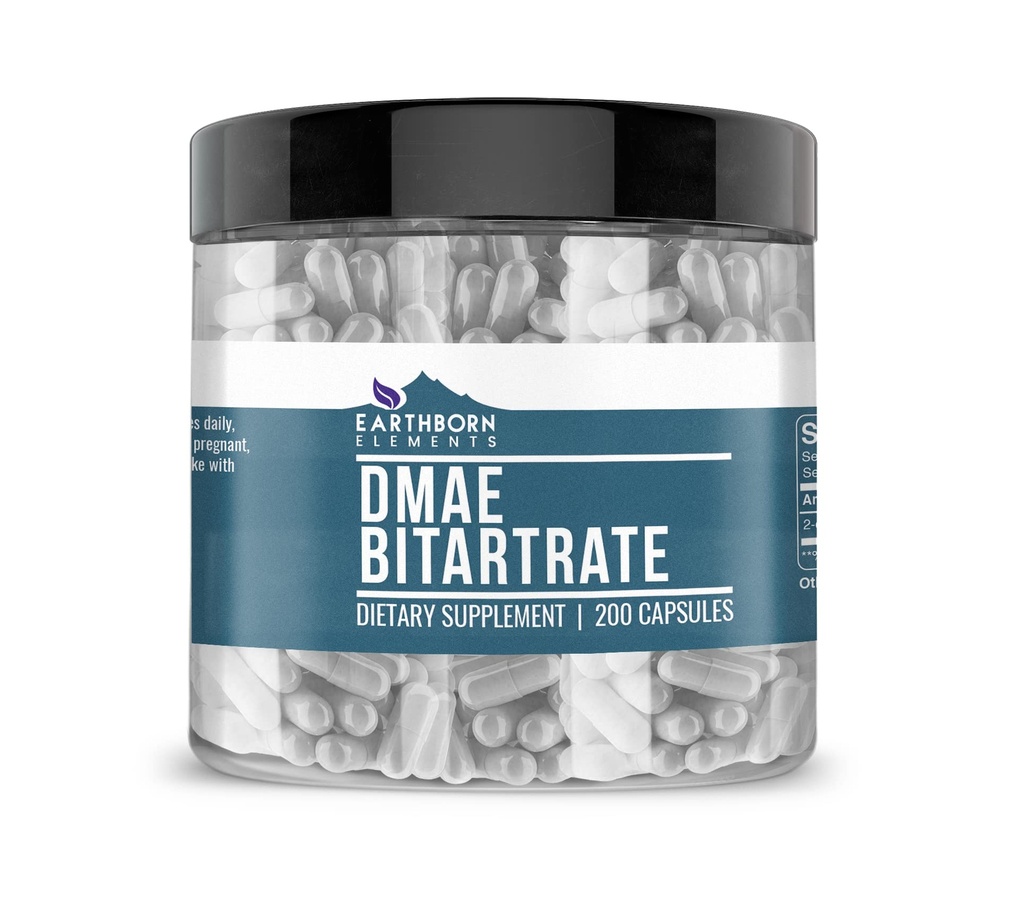 Elementi terrestri DMAE Bitartrate 200 Capsule, Pure & Undiluted, Senza Additivi