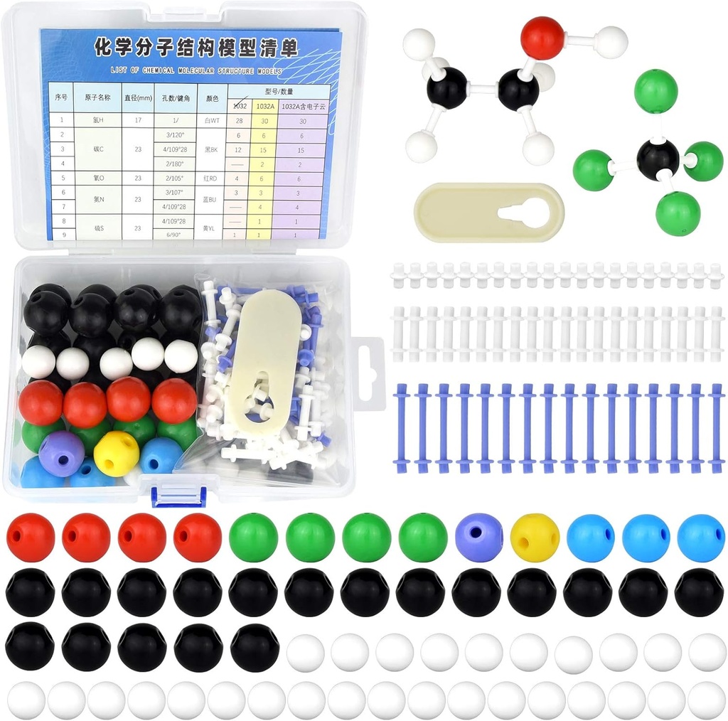 136pcs Organic Chemistry Modello molecolare Set per Student and Teacher Inorganic & Organic Academic Chemistry Education 59 Atoms & 76 Link Bonds & 1 Link Atoms Remover