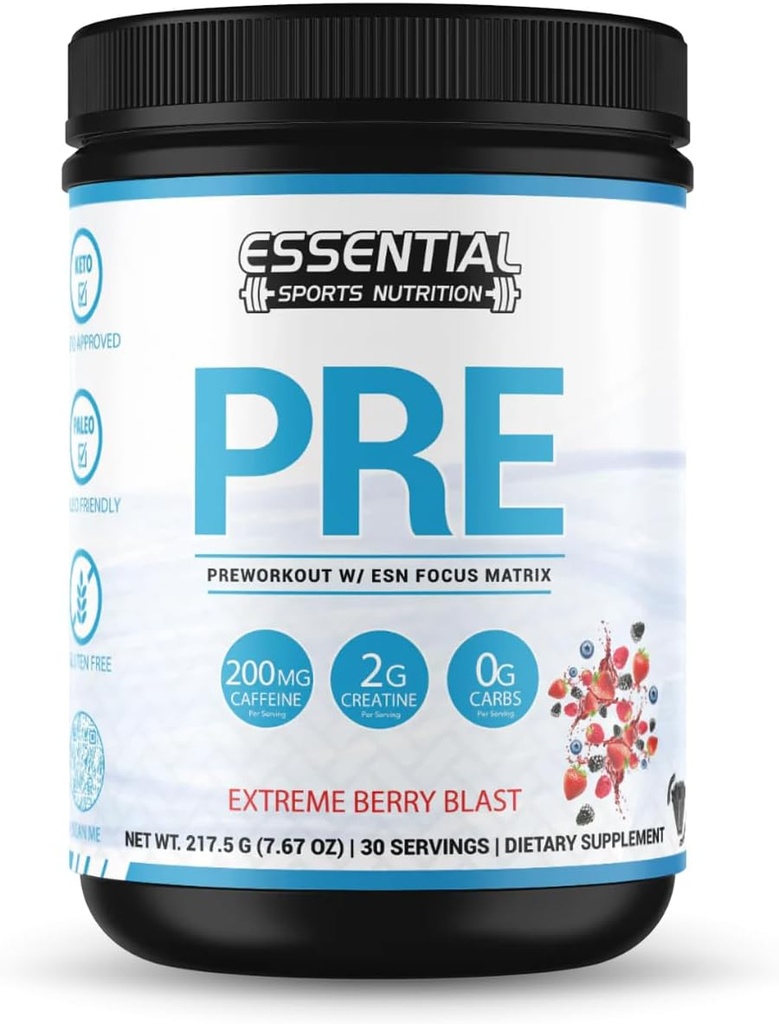 PRE | Pre-allenamento con Creatina, Formula di messa a fuoco, e 200 mg di caffeina (n/a, Extreme Berry Blast)