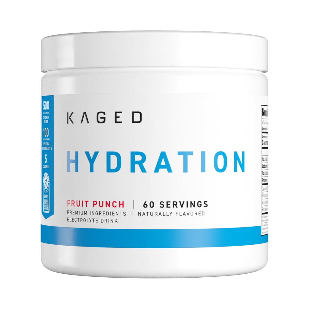 Polvere di elettroliti di idratazione di Kaged | Punch di frutta | Miscela di bevande sportive di Hydra-Charge | Pre, Post, Intra Workout | Carb basso, Vegan, Gluten Free | Supplementi per uomini e donne | 60 Serve