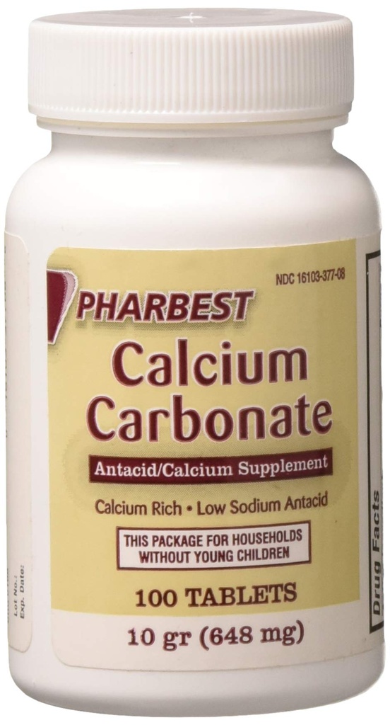 Pharbest Calcium Carbonate Antacid e Calcium Supplemento 10 Grains - 100 compresse di HARBEST