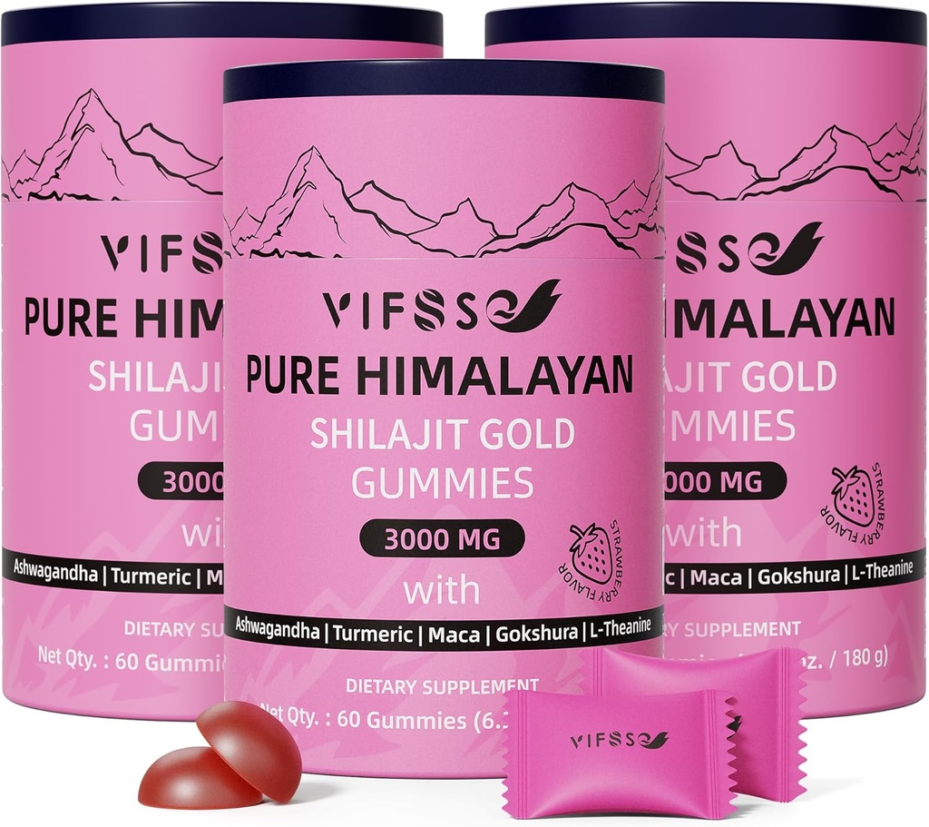 Shilajit Gummies, 3000 Mg Shilajit Pure Himalayan Organic con Ashwagandha, Gummie senza zucchero per uomini e donne, Shilajit Supplement, Scilajit Nature Shilajit per l'energia, 180 Gummies