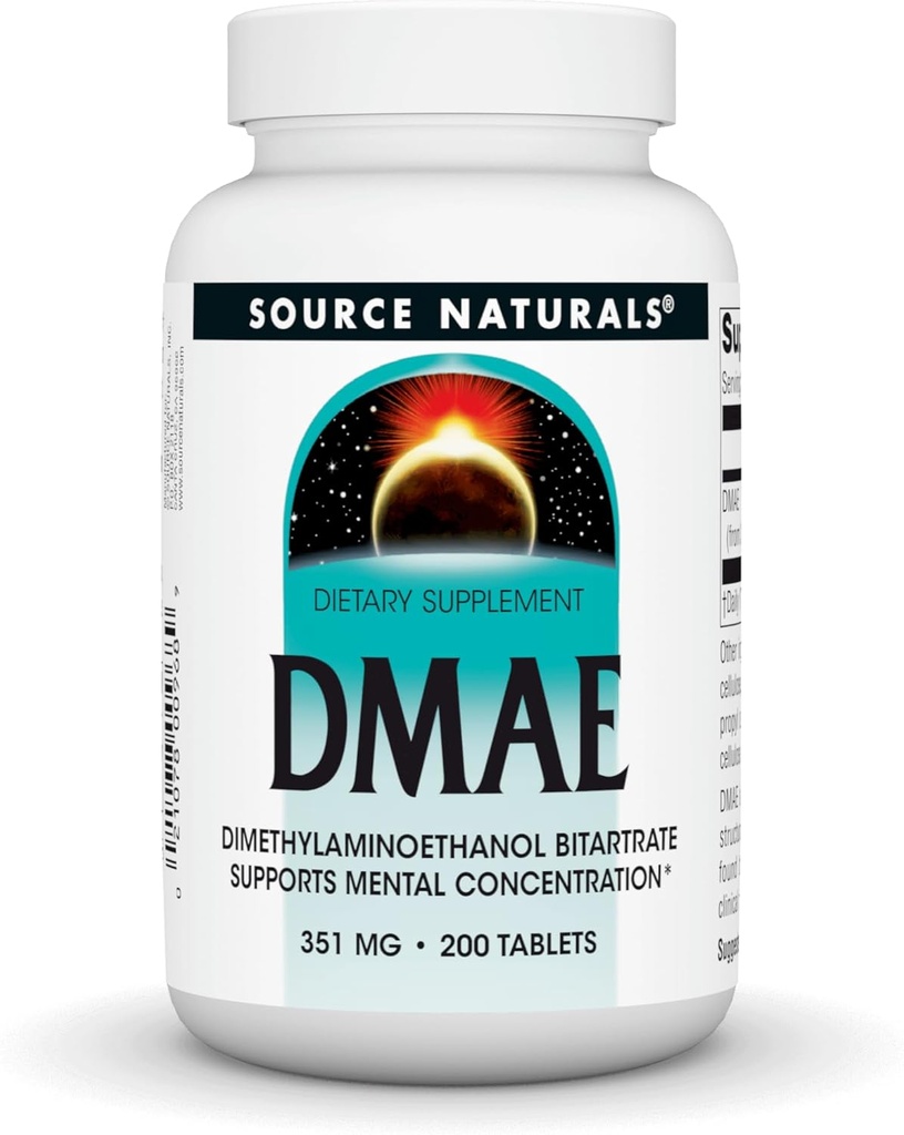 Fonte Naturals DMAE, Dimethylaminoethanol Bitartrate - Supporta Concentrazione Mentale - 200 Tavole