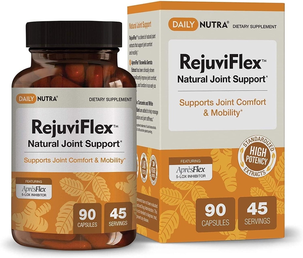 RejuviFlex - Integratore Naturale Congiunto w/ApresFlex Boswellia AKBA, Curcumina Turmerica, Piperina & White Willow Bark - per Funzione di Mani, Ginocchiere, Salute Giunta complessiva (90 capsule)