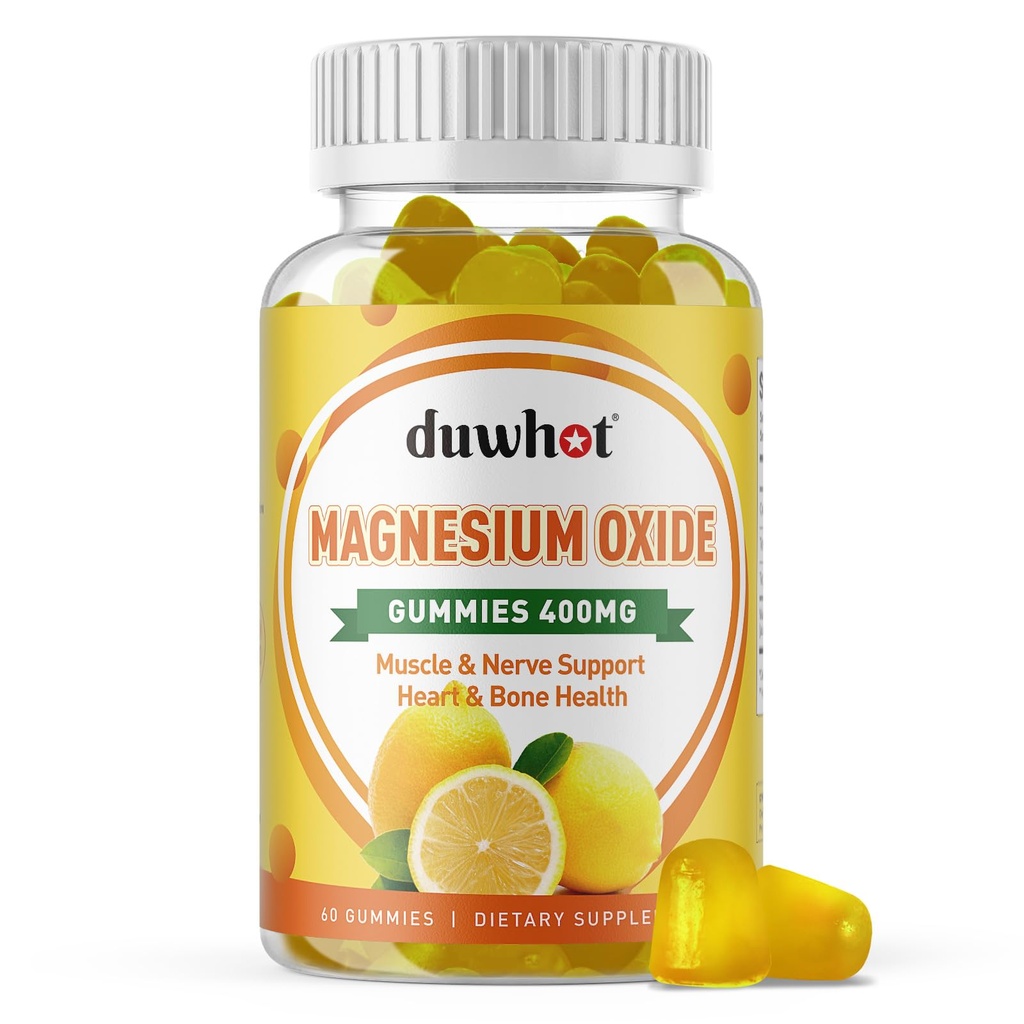 Magnesio Ossido Gummies 400mg, Magnesio Ossido Chewable Supplement per adulti e bambini, Neve, Muscolo, Bone e supporto cardiaco, Non OGM, Pectin, Vegan, 60