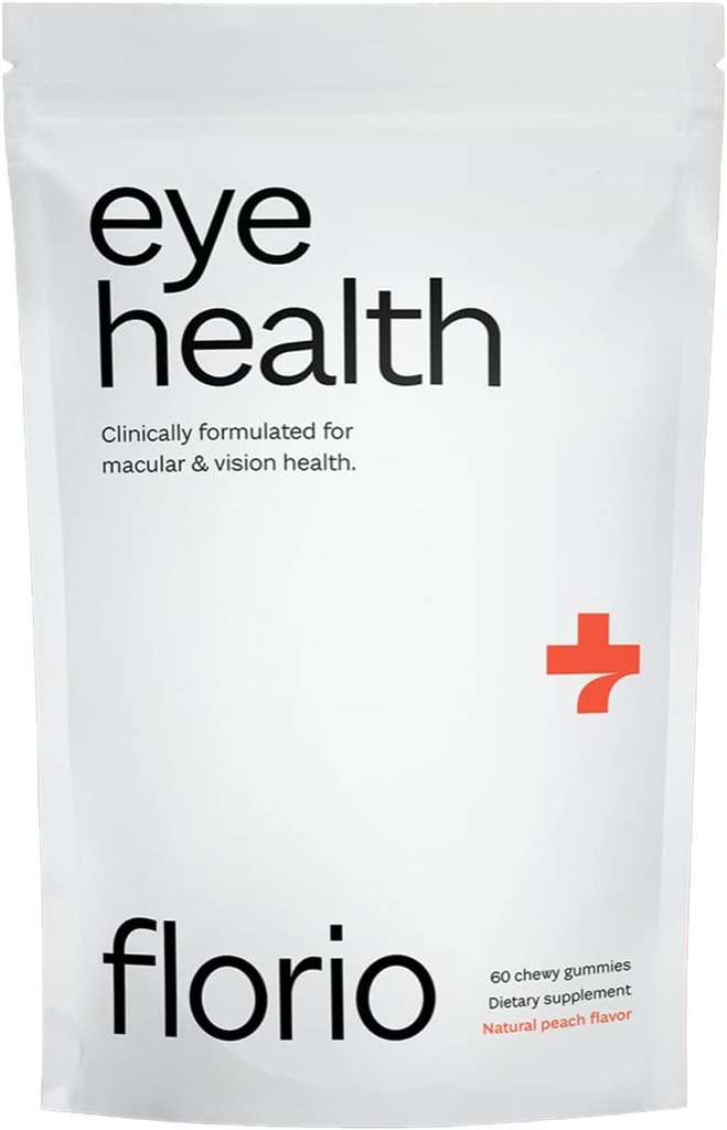 Florio Eye Health Gummy Vitamine per adulti, 2X Lutein & Zeaxanthin, Vitamine A, B2, B3, C & E, Preserve Macular & Retinal Health, Combatte l'ossidazione, 30-Day Supply, Natural Peach Flavor