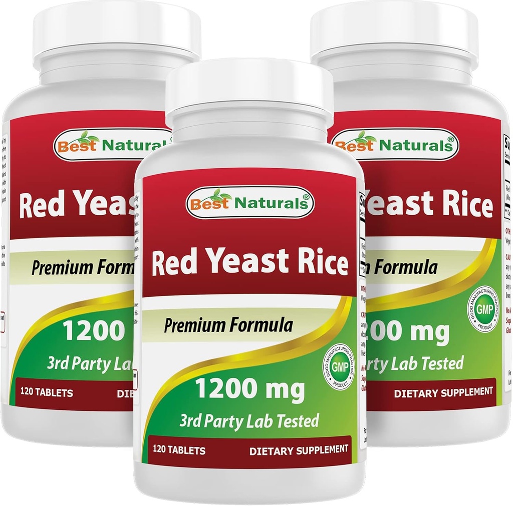 I migliori naturali riso rosso lievito 1200 mg (non OGM) 120 compresse (120 conteggio (pacchetto di 3))
