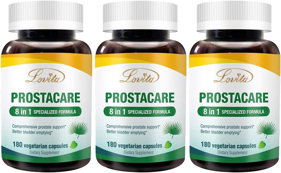 Lovita Prostate Health, 8 in 1 Integratori Esclusivi per Uomo con Sega Palmetto 500mg, Anguilla, Licopene per Frequenza Normale di Urinazione, 180 Capsule Veggie (Pack of 3)
