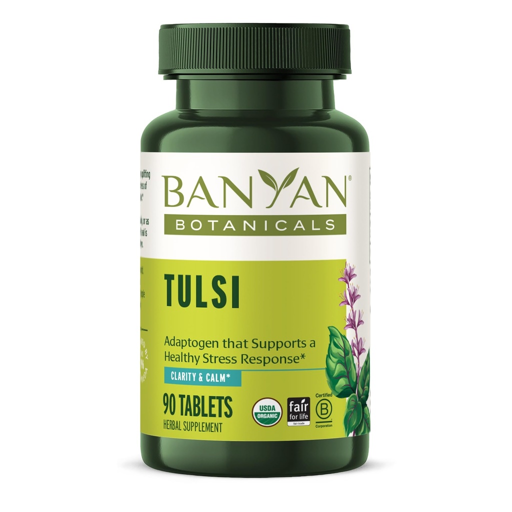 Banyan Botanicals Tulsi (Santo Basilio) – Uplifting Adaptogen – Organic Lung and Respiratory Health Supplement* – 90 Compresse – Non OGM Sostenibilmente Sorgente Vegan