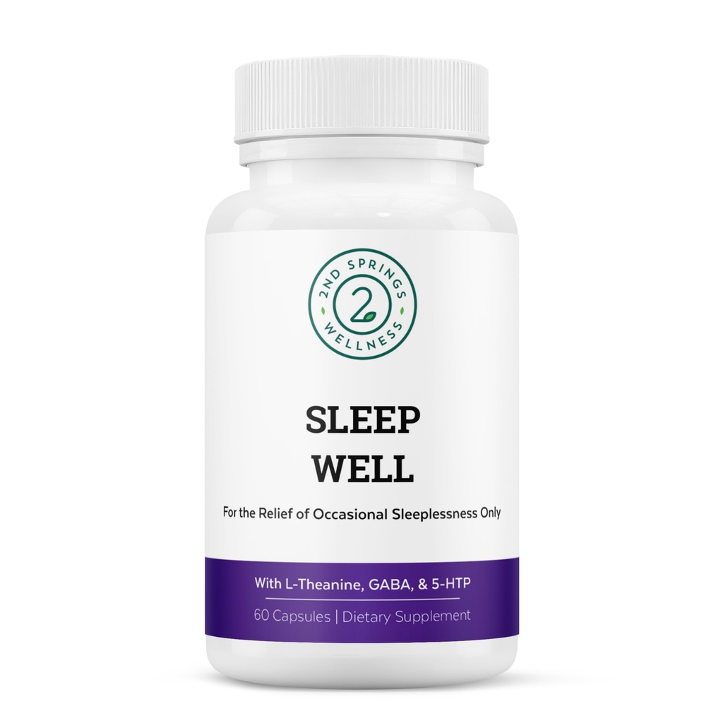 Sleep Well Calmness & Relaxing Support Formula - Miscela potente con Magnesio, L-teanina, GABA e Melatonina - Migliora il relax + promuove modelli di sonno sano - 60 capsule